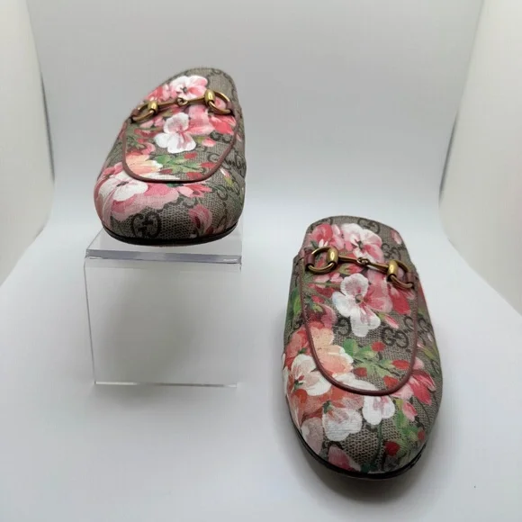 Gucci Princetown Mokassins Floral Mules GG Supreme Bloom Canvas Multicolor W 36 - Picture 7 of 16